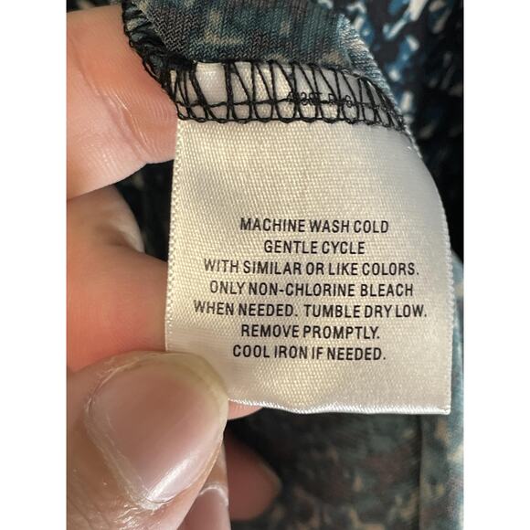 Attention Dress Womens XL Black Teal Print 3/4 Sleeve Shift Back Zip Crew Neck - Picture 8 of 10